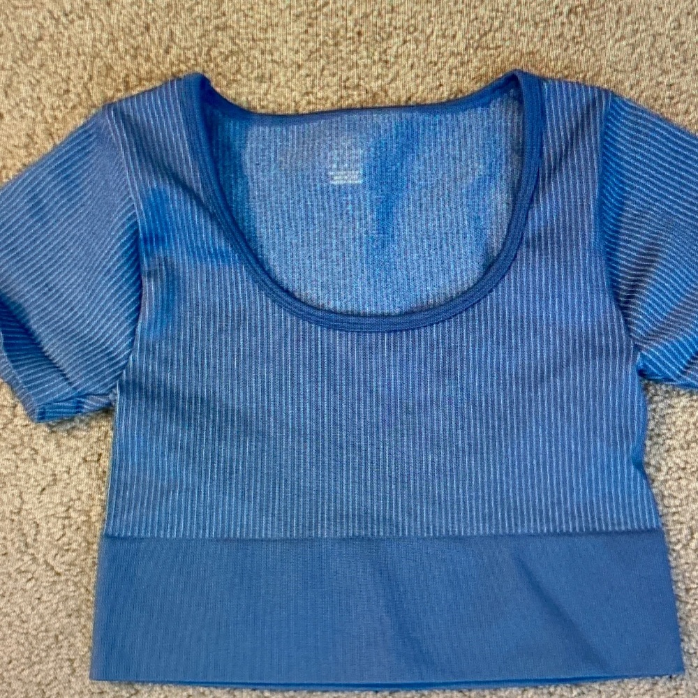 aerie Ribbed Scoop-Neck Blue Crop Top
